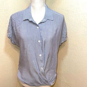 BCBGENERATION Striped Button Down Cross Over Shirt